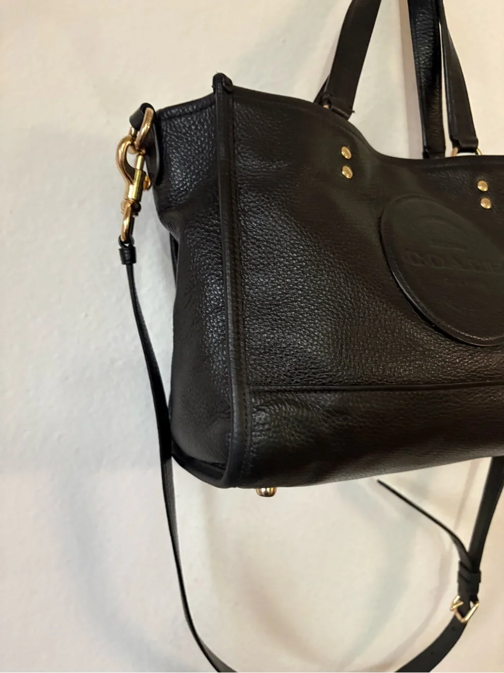 Black Leather Tote Bag with Removable Strap